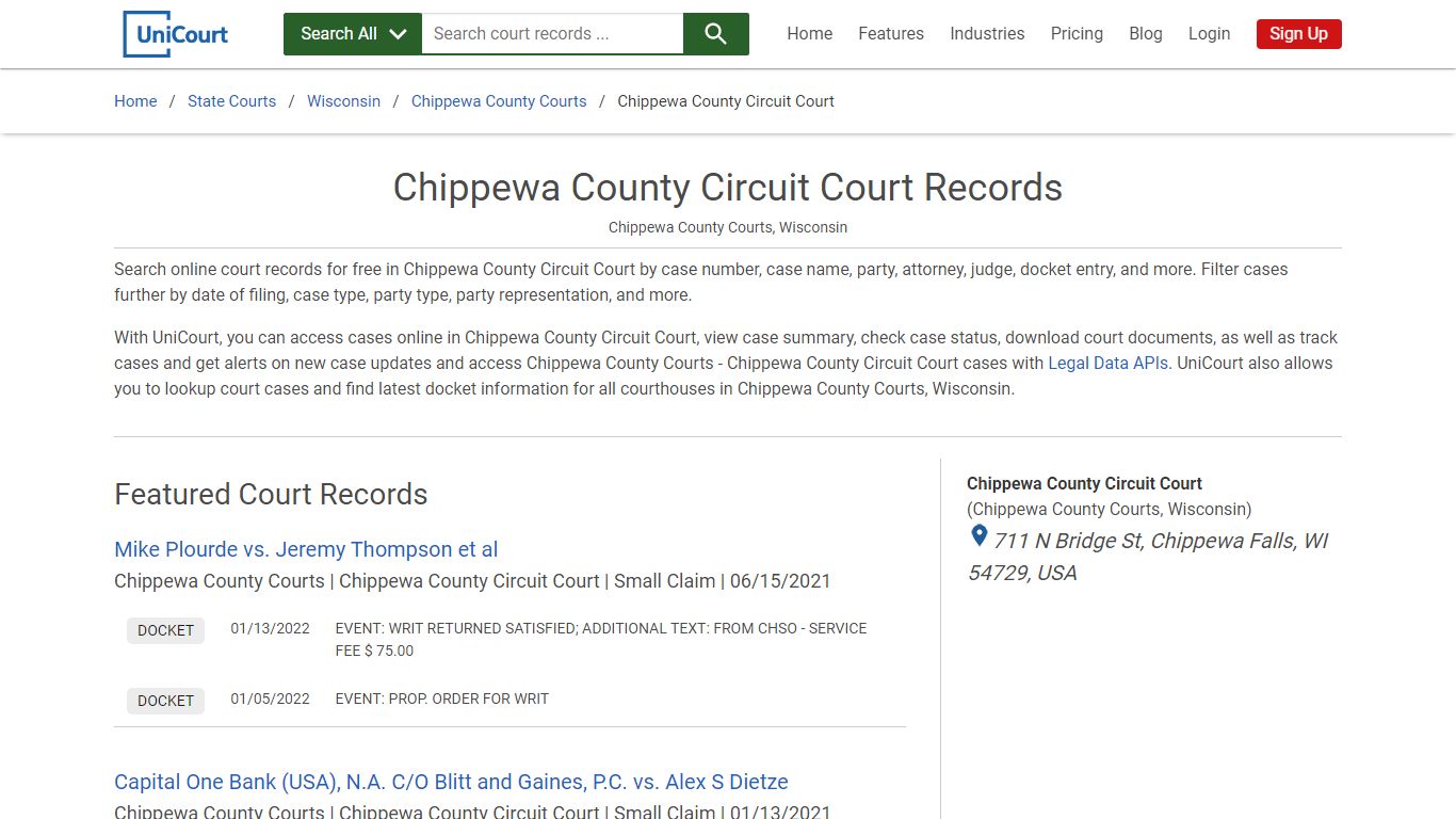 Chippewa County Circuit Court Records | Chippewa | UniCourt